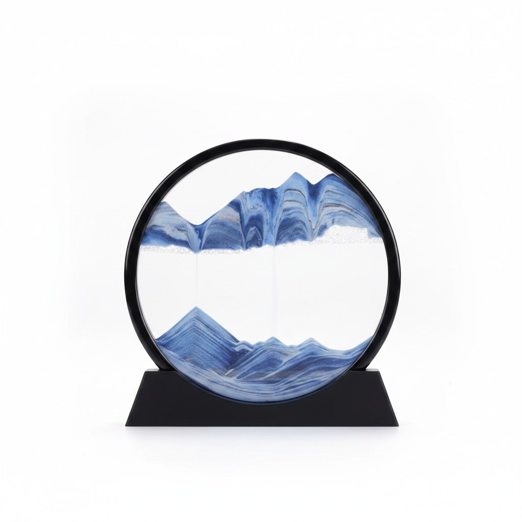 Tableau sable cinétique bleu cadre noir
